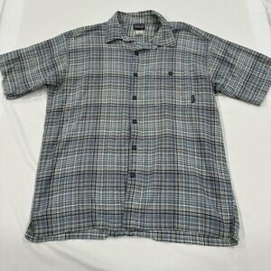 Patagonia Shirt Mens Large Blue Plaid‎ Button Up Hemp Outdoors Gorpcore Hiking